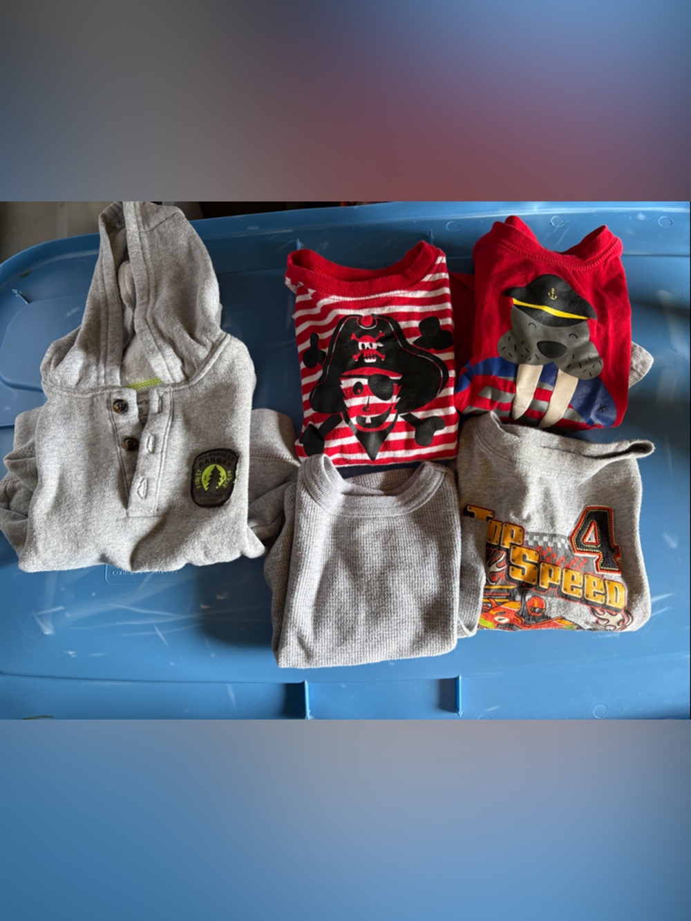 Toddler Gray Hooded Top + 4 long sleeved tee